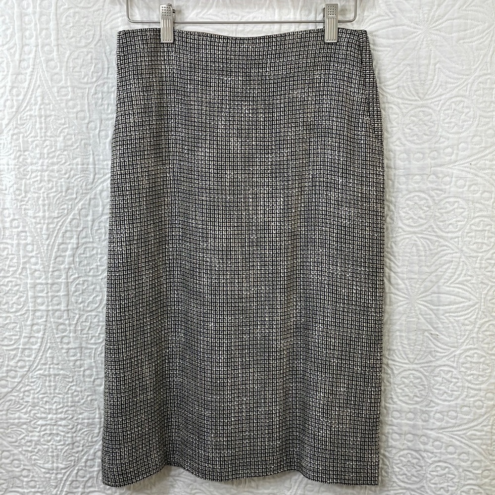 Pure Collection black, brown, cream geometric check patterned pencil skirt